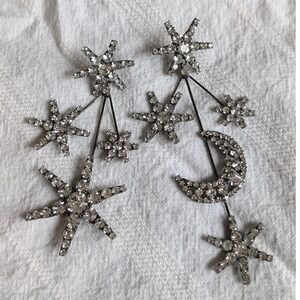 Jennifer Behr Crystal Star Moon Statement Earrings Gunmetal Celestial